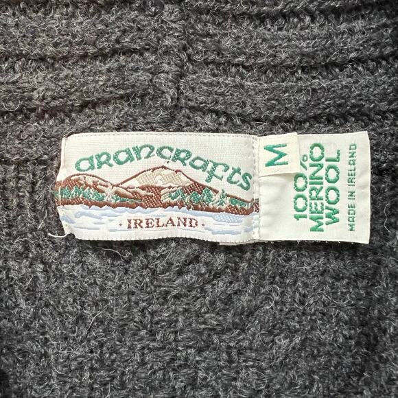 Arancrafts Ireland Gray Merino Wool Fisherman Shawl Cardigan Medium Grandpacore - Picture 4 of 5